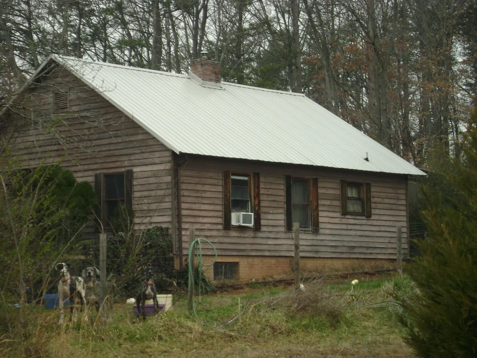 White metal roof on an old wood sided farmhouse, from a Metal Roof Installation job in Crocheron